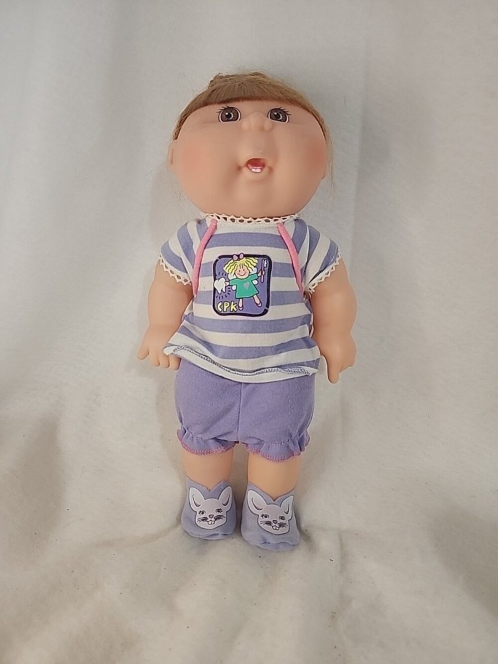 13" Cabbage Patch Kid Vinyl Doll 1996 Mattel CPK Purple Pajamas Brushing Teeth